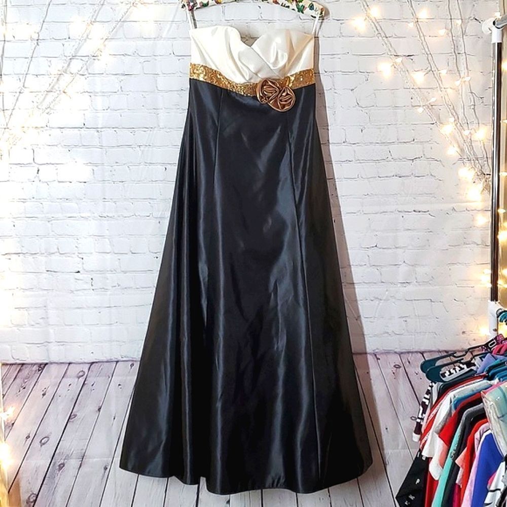 🆕️NWT Y2K Jessica McClintock Gunne Sax Strapless Sequins Black Prom Dress Gown - Picture 8 of 16